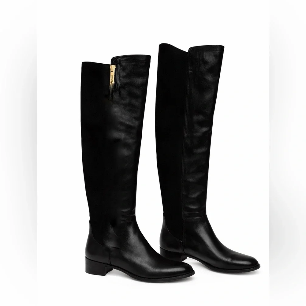 Vince Camuto Black Sleek Over the Knee Boots with Gold Zipper